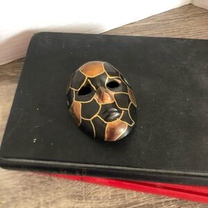 Vtg Hand Painted Brass Mask